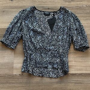 The Kooples Summer dot Black, White and blue Blouse NWT